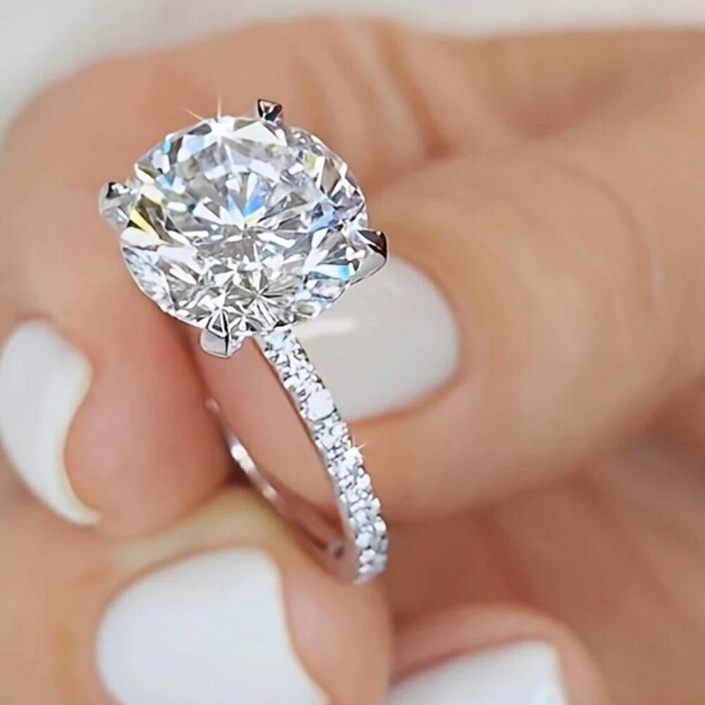 Moissanite Diamond Ring 3 Ct Engagement Wedding Round Cut Solitaire GRA Size 8 - Picture 10 of 11